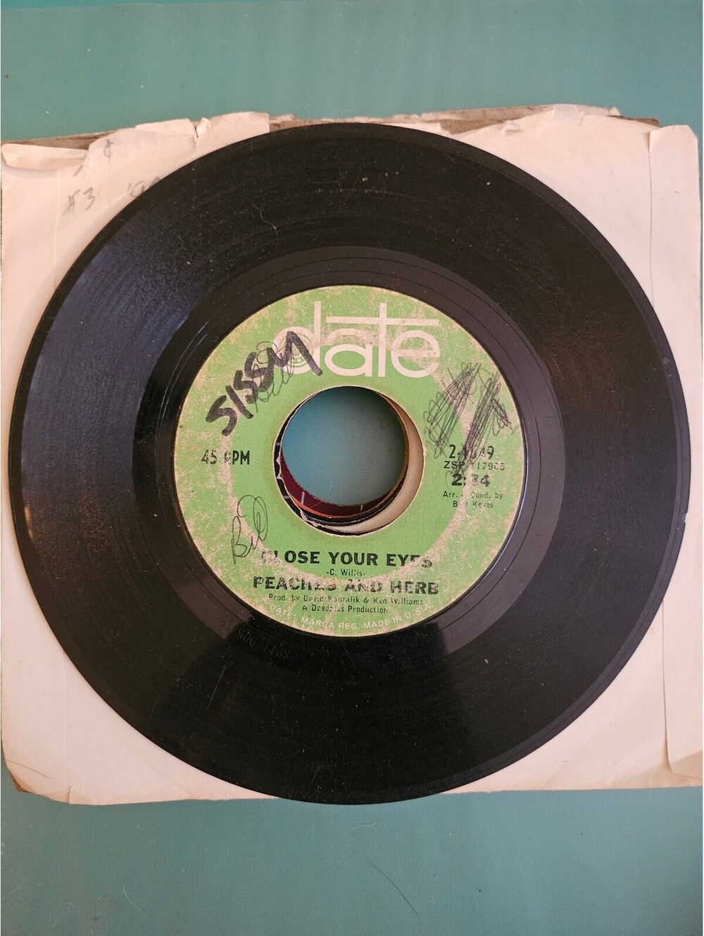 Peaches & Herb – Close Your Eyes 1967 Date Records 7" Soul 45RPM Single Record